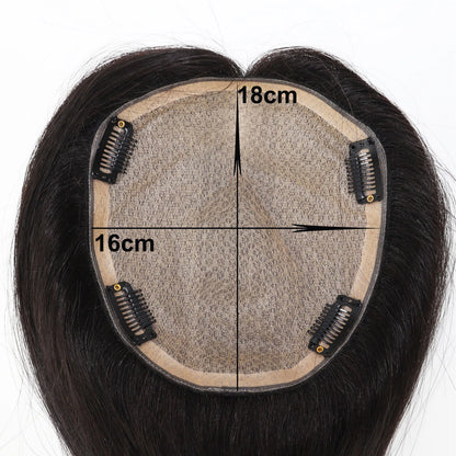 Lillian Toppers Collection Full Hand Tied Human Hair Topper for Women 16x18cm Silk Base Toupee with Clips in 24" Real Remy Hair Soft Breathable