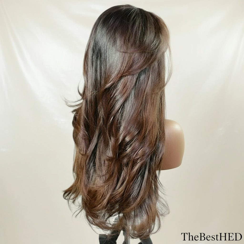 Wear Go Glueless Wigs Highlight Brown Balayaga Human Hair Natural Wavy 13x4 Silk Top Lace Front Wigs Bleached Knots Glueless Full/360 Lace Front Wigs