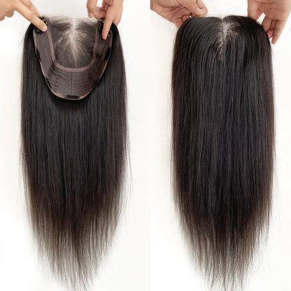 Lillian Topper Collection Virgin Human Hair 8X8 Inch Wefted Topper with 4X4 Inch HD Lace Base Topper Natural Black Brown Hair Clips In Hairpieces