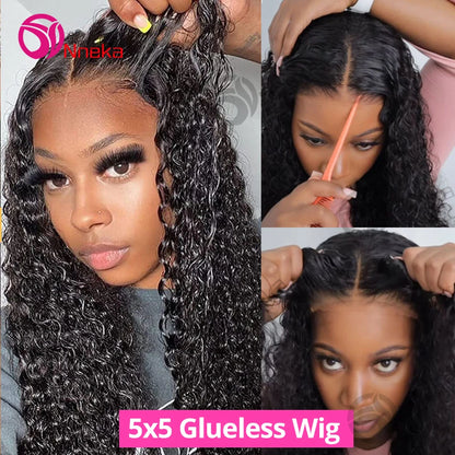 Wear Go Glueless Wigs Collection Human Hair Pre-Cut 4x4 5x5 HD Lace Closure Deep Wave Curly Human Hair Wigs Brazilian Water Wave Wig