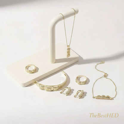 Gorgeous Gold Fashion Jewelry Set: Necklace, Bracelet, Ring & Earrings Combo For Women