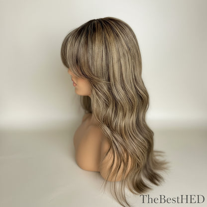 Wear Go Glueless Wigs Collection Indian 200 Density Natural Hairline Curtain Bangs 5x5 Lace Closure Human Hair Highlight Wigs for Black Women Pre Plucked 360 Wigs