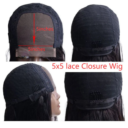 Wear Go Glueless Wigs Collection Indian 200 Density Natural Hairline Curtain Bangs 5x5 Lace Closure Human Hair Highlight Wigs for Black Women Pre Plucked 360 Wigs