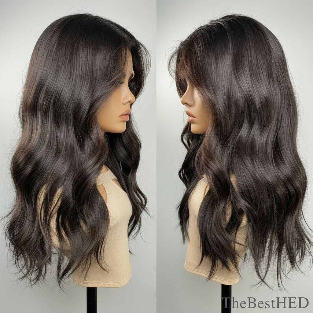 Wear Go Glueless Wigs Collection Chocolate Brown Balayage Lace Front Wig Human Hair Real Hair Wigs for Women Dark Brown Wig Body Wave Frontal Wig Womens Wigs