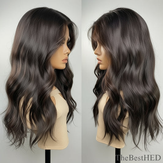 Wear Go Glueless Wigs Collection Chocolate Brown Balayage Lace Front Wig Human Hair Real Hair Wigs for Women Dark Brown Wig Body Wave Frontal Wig Womens Wigs