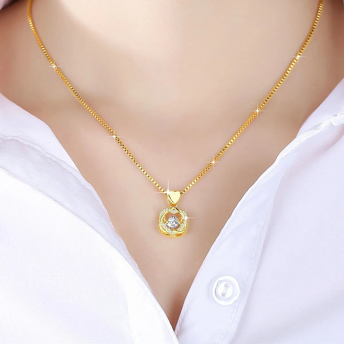 Luxury 24K 9999 Pure Gold real gold Women's Collarbone Chain Smart Love Pendant Necklace