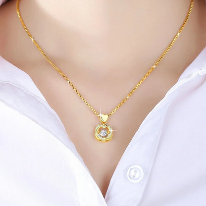 Luxury 24K 9999 Pure Gold real gold Women's Collarbone Chain Smart Love Pendant Necklace