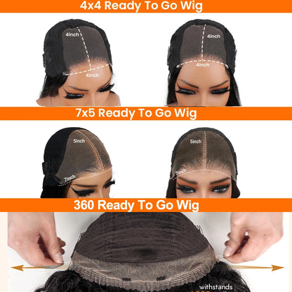 Wear Go Glueless Wig Collection 7x5 and  4x4 Lace Closure Wigs With Banges Ombre Highlight Brown Color Wigs Glueless 360 Lace Wigs Layered Design