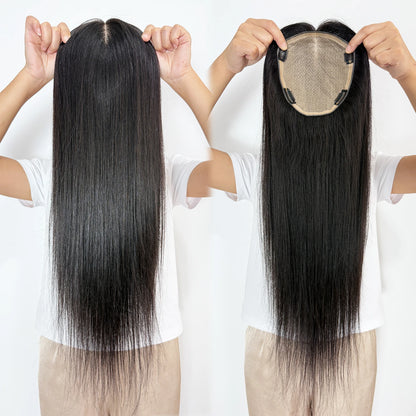 Lillian Toppers Collection Full Hand Tied Human Hair Topper for Women 16x18cm Silk Base Toupee with Clips in 24" Real Remy Hair Soft Breathable