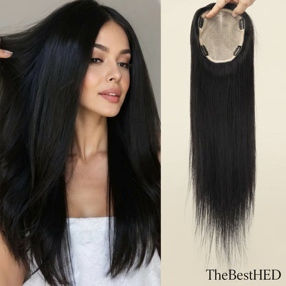 Lillian Toppers Collection Full Hand Tied Human Hair Topper for Women 16x18cm Silk Base Toupee with Clips in 24" Real Remy Hair Soft Breathable