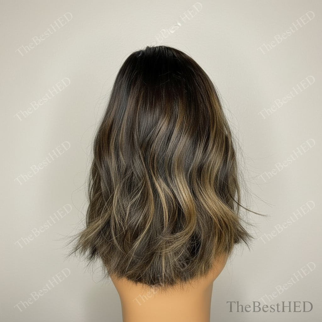 Wear Go Glueless Wigs Collection Short Bob Wig 1BT4/27 Highlight Wig Light Honey Blonde Balayage Wig Human Hair Silk Base/lace front Wig/full lace wig/360 Wig