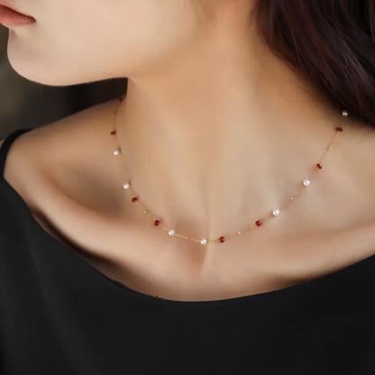 Fine Jewelry 18K Yellow Natural Ruby Freshwater Pearl Necklace Pendant