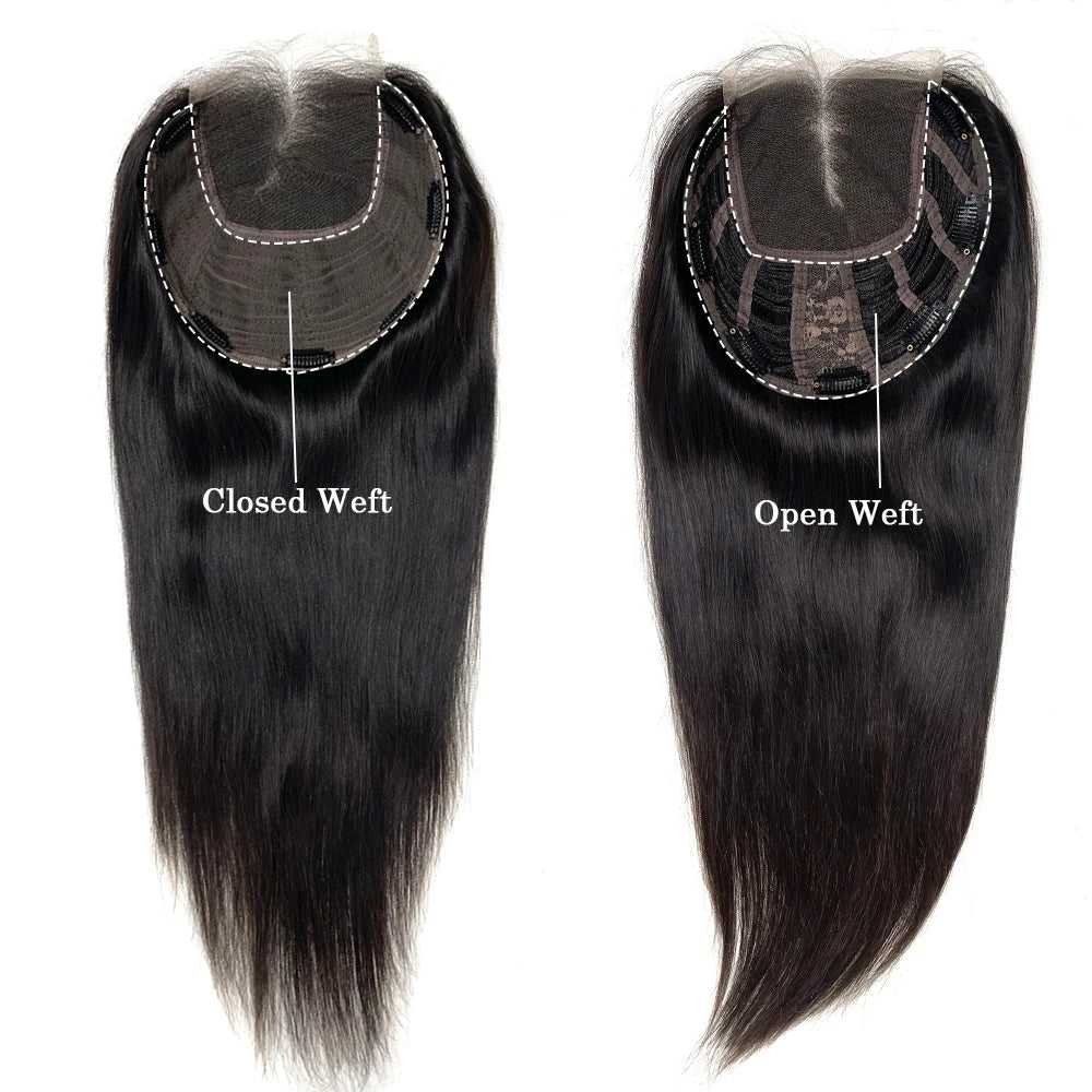 Lillian Topper Collection Virgin Human Hair 8X8 Inch Wefted Topper with 4X4 Inch HD Lace Base Topper Natural Black Brown Hair Clips In Hairpieces