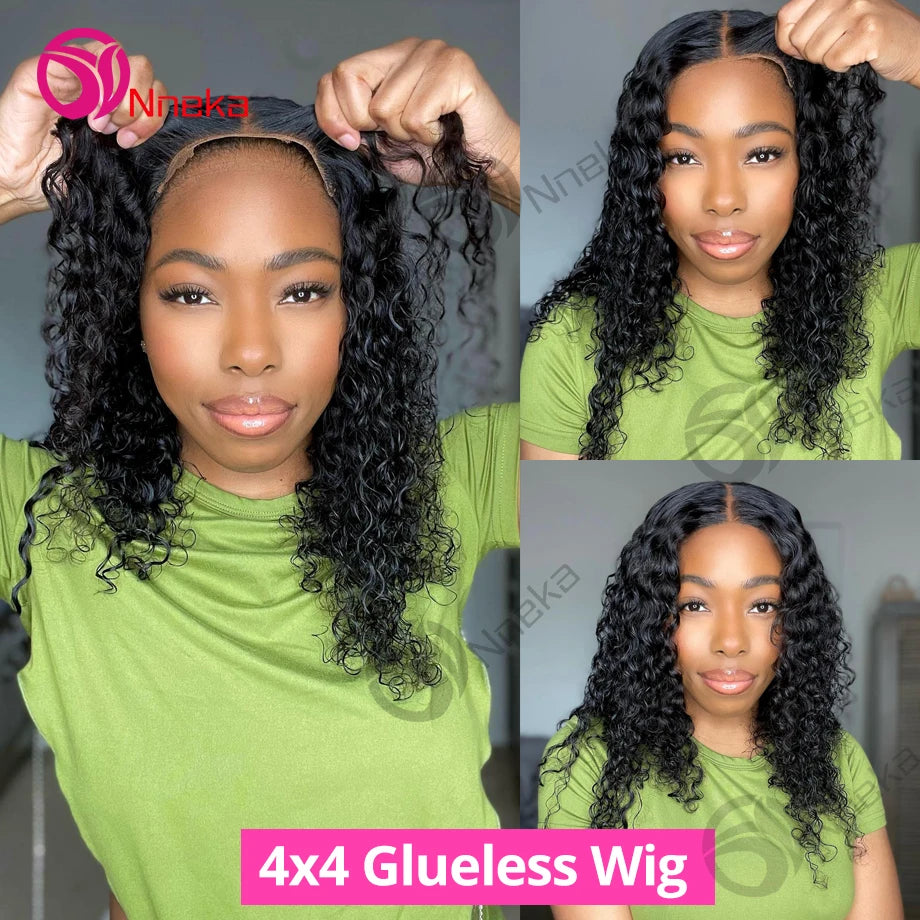 Wear Go Glueless Wigs Collection Human Hair Pre-Cut 4x4 5x5 HD Lace Closure Deep Wave Curly Human Hair Wigs Brazilian Water Wave Wig