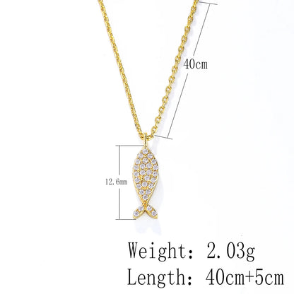 14k gold plated Cute animal Zircon Fish Pendant Necklace jewelry 925 Sterling Silver necklace for Kids Girls