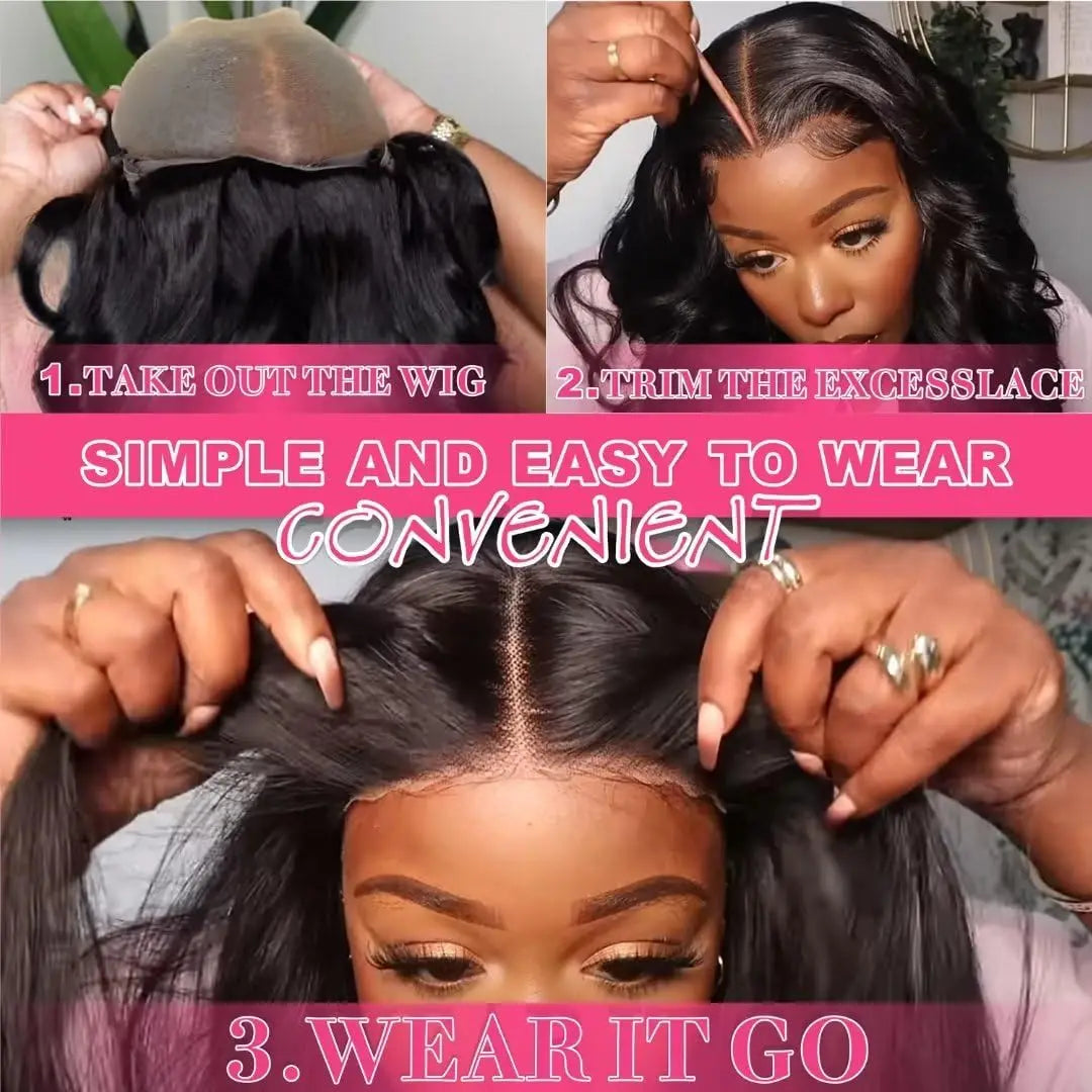 Wear Go Glueless Wigs Collection 5x5 Glueless Wigs Human Hair 250% Density Body Wave Lace Front Wigs Human Hair Pre Cut 5x5 HD Lace Closure Wigs #1B