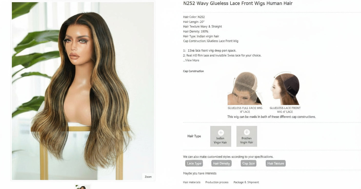 The Lillian Collection 13x6 Lace Front Wig - Indian Virgin Hair 16" N252 Wavy