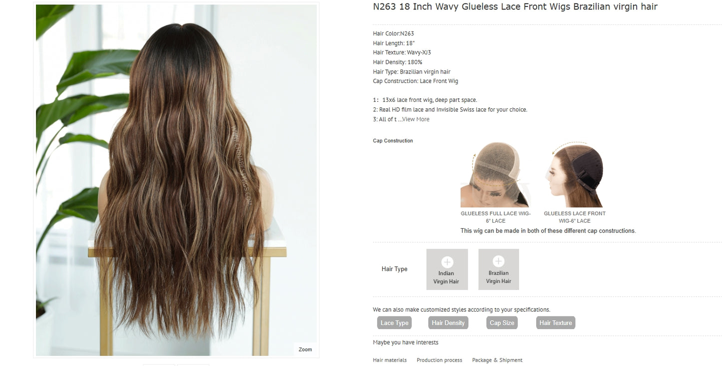 The Lillian Collection 13x6 Lace Front Wig - Indian Virgin Hair 18" N263 Wavy