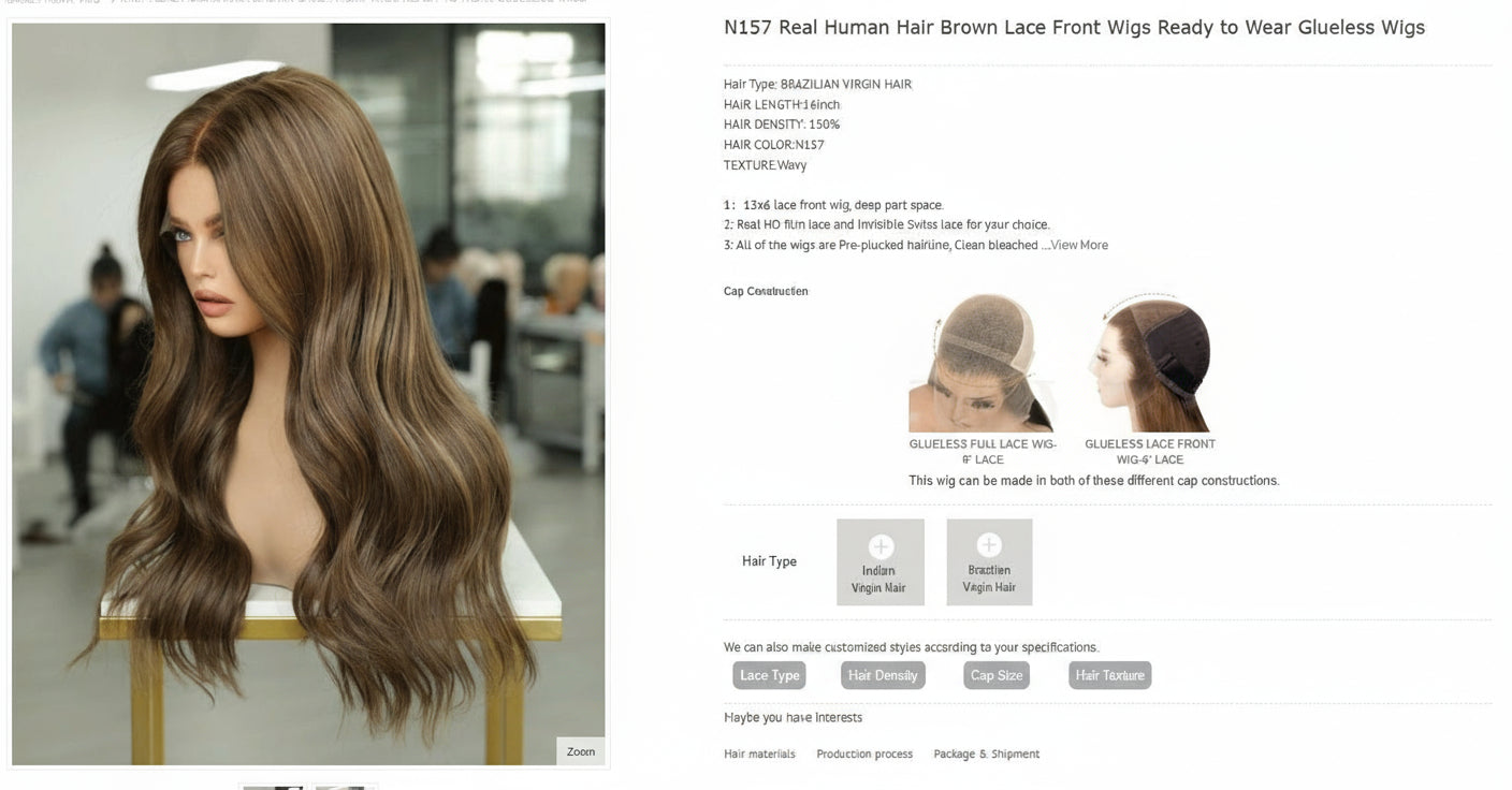 Katherine Collection 13x6 Glueless Lace Front Wig - Brazilian Virgin Hair 20" N157 Wavy S Cap