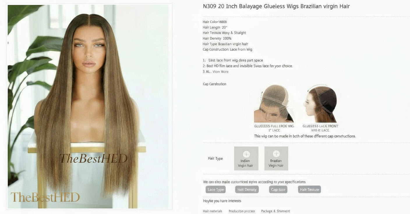 Katherine Collection 13x6 Glueless Lace Front Wig - Brazilian Virgin Hair 14" N309 Straight S Cap