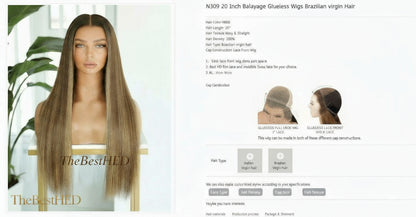 Katherine Collection 13x6 Glueless Lace Front Wig - Brazilian Virgin Hair 14" N309 Straight S Cap