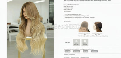 Katherine Collection 13x6 Glueless Lace Front Wig - Brazilian Virgin Hair 18" N324 Wavy Medium Cap