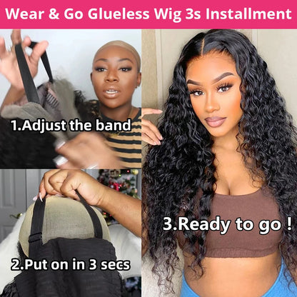 Wear Go Glueless Wigs Collection Human Hair Pre-Cut 4x4 5x5 HD Lace Closure Deep Wave Curly Human Hair Wigs Brazilian Water Wave Wig