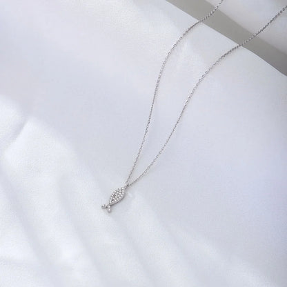 14k gold plated Cute animal Zircon Fish Pendant Necklace jewelry 925 Sterling Silver necklace for Kids Girls