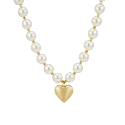 FASHION 14MM Pearls Heart Pendant Necklace For Women's Stainless Steel 18K Plated Gold Fashion Dating Jewelry P3548
