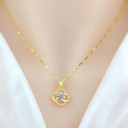 Luxury 24K 9999 Pure Gold real gold Women's Collarbone Chain Smart Love Pendant Necklace