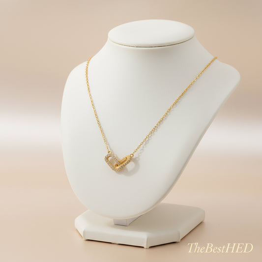 Gold Color Shiny Rhinestone Double Circle Pendant Necklace For Women Girl Clavicle Choker Fashion Jewelry