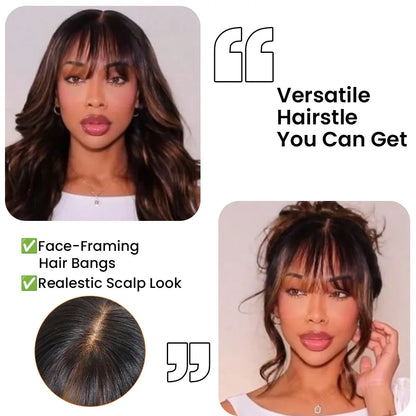 Wear Go Glueless Wig Collection 7x5 and  4x4 Lace Closure Wigs With Banges Ombre Highlight Brown Color Wigs Glueless 360 Lace Wigs Layered Design