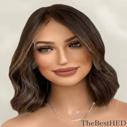 Wear Go Glueless Wigs Collection Natural Human Hair Wig Short Bob Wigs Brown Honey Blonde Highlights Women Lace Frontal Wig Glueless Easy to Wear Wet Wavy Hair
