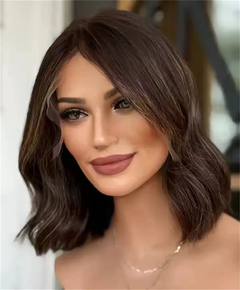Wear Go Glueless Wigs Collection Natural Human Hair Wig Short Bob Wigs Brown Honey Blonde Highlights Women Lace Frontal Wig Glueless Easy to Wear Wet Wavy Hair