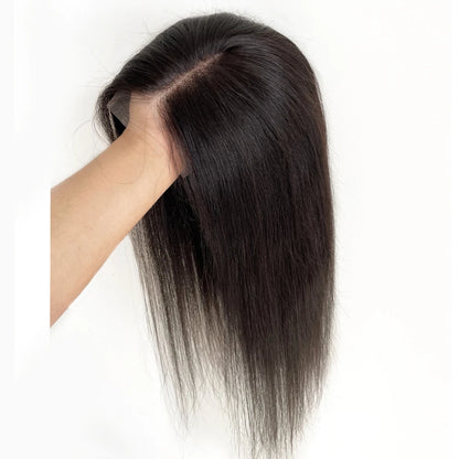 Lillian Topper Collection Virgin Human Hair 8X8 Inch Wefted Topper with 4X4 Inch HD Lace Base Topper Natural Black Brown Hair Clips In Hairpieces