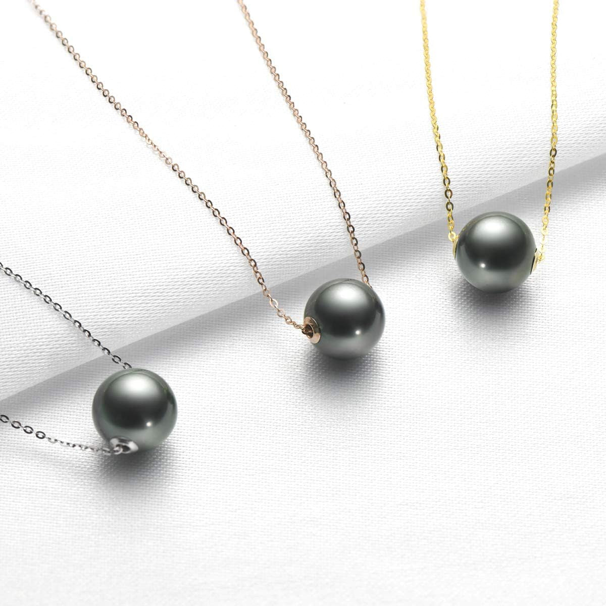 18K Gold Black Pearl Necklace for Women, 10-11Mm Tahitian Cultured Floating Pearl Pendant Chain Necklace Birthday Anniversary Christmas Jewelry Gift for Wife Mom