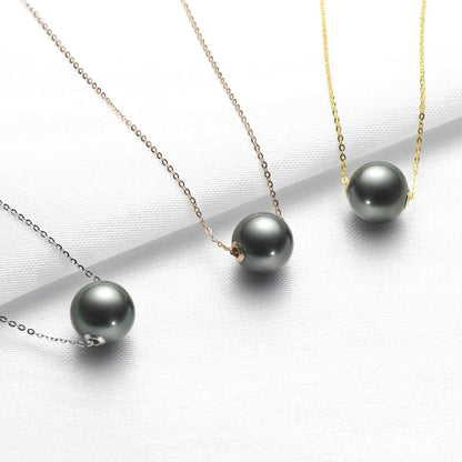 18K Gold Black Pearl Necklace for Women, 10-11Mm Tahitian Cultured Floating Pearl Pendant Chain Necklace Birthday Anniversary Christmas Jewelry Gift for Wife Mom