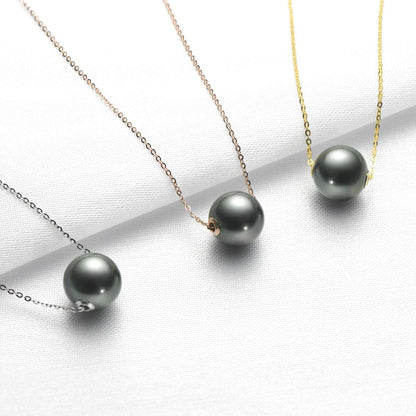 18K Gold Black Pearl Necklace for Women, 10-11Mm Tahitian Cultured Floating Pearl Pendant Chain Necklace Birthday Anniversary Christmas Jewelry Gift for Wife Mom