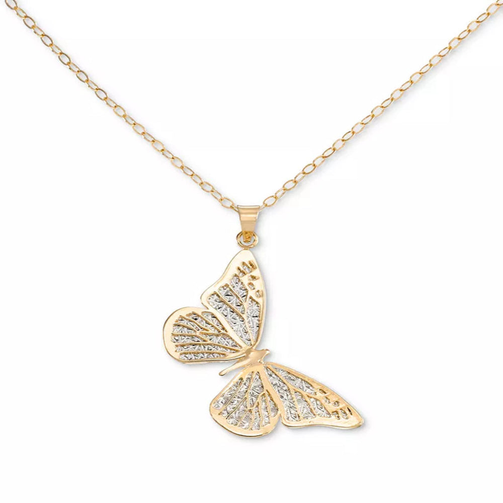 Filigree Lace Butterfly 18" Pendant Necklace in 10K Gold