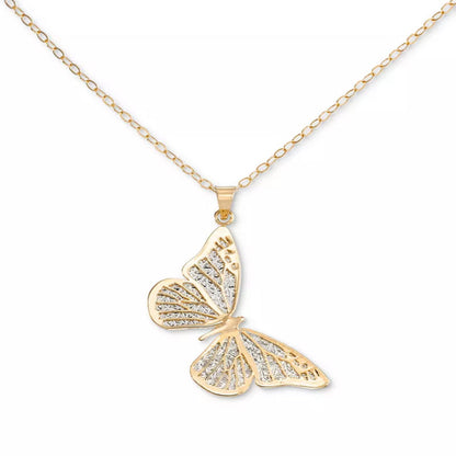 Filigree Lace Butterfly 18" Pendant Necklace in 10K Gold