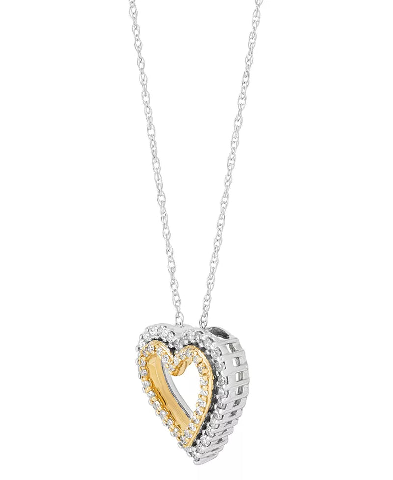 Diamond Double Heart Pendant Necklace (1/4 Ct. T.W.) in 14K Two-Tone Gold, 16" + 2" Extender