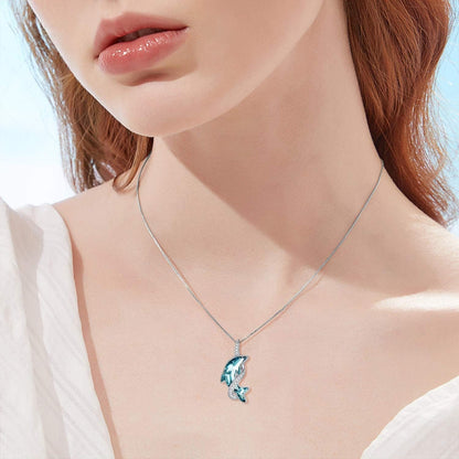Dolphin Gifts for Women Sterling Silver Dolphin Crystal Pendant Necklace Jewelry Gifts for Women Mom on the Birthday Beach Mothers Day Graduation