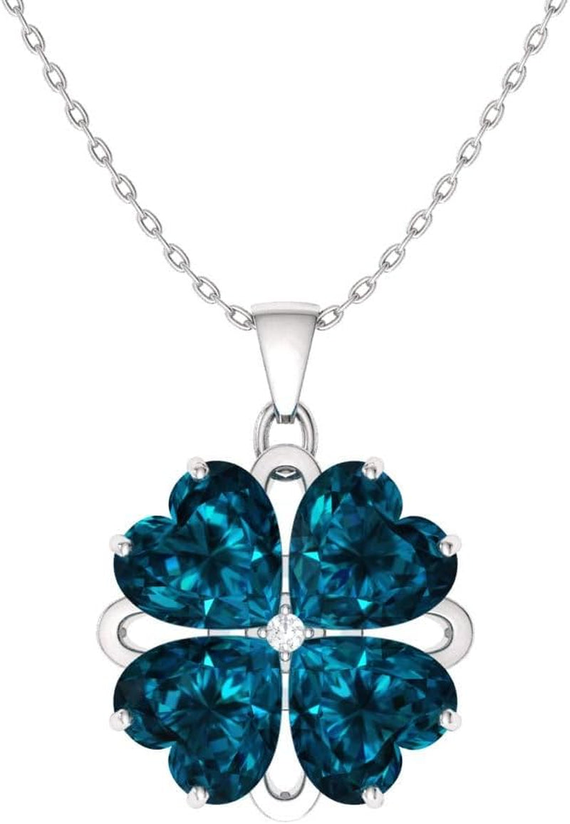 Natural and Certified Heart Cut Gemstone and Diamond Flower Necklace in 14K Solid Gold | 1.65 Carat Pendant with Chain Valentine'S Day Gift for Her