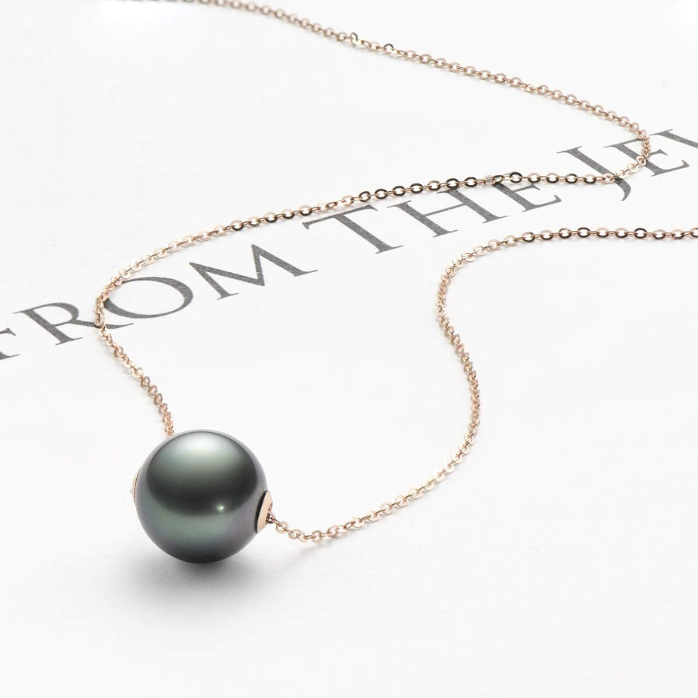 18K Gold Black Pearl Necklace for Women, 10-11Mm Tahitian Cultured Floating Pearl Pendant Chain Necklace Birthday Anniversary Christmas Jewelry Gift for Wife Mom