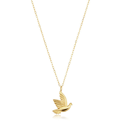 Kooljewelry 14K Yellow Gold Flying Small Bird Dove Adjustable Necklace (Adjusts to 17 or 18 Inch)
