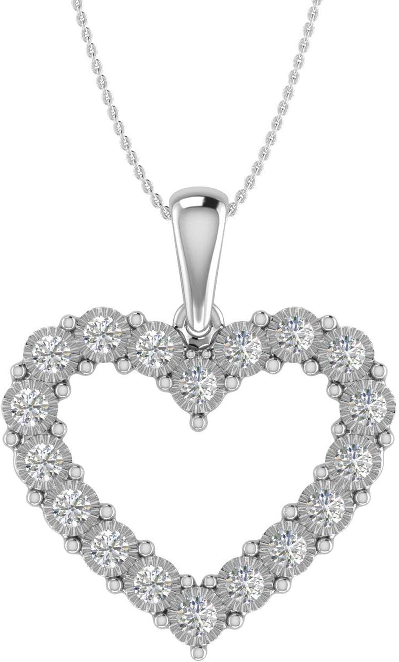 1/4 Carat Diamond Heart Pendant Necklace in 10K Solid Gold (Silver Chain Included)