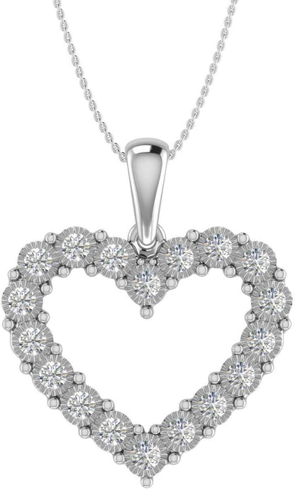 1/4 Carat Diamond Heart Pendant Necklace in 10K Solid Gold (Silver Chain Included)