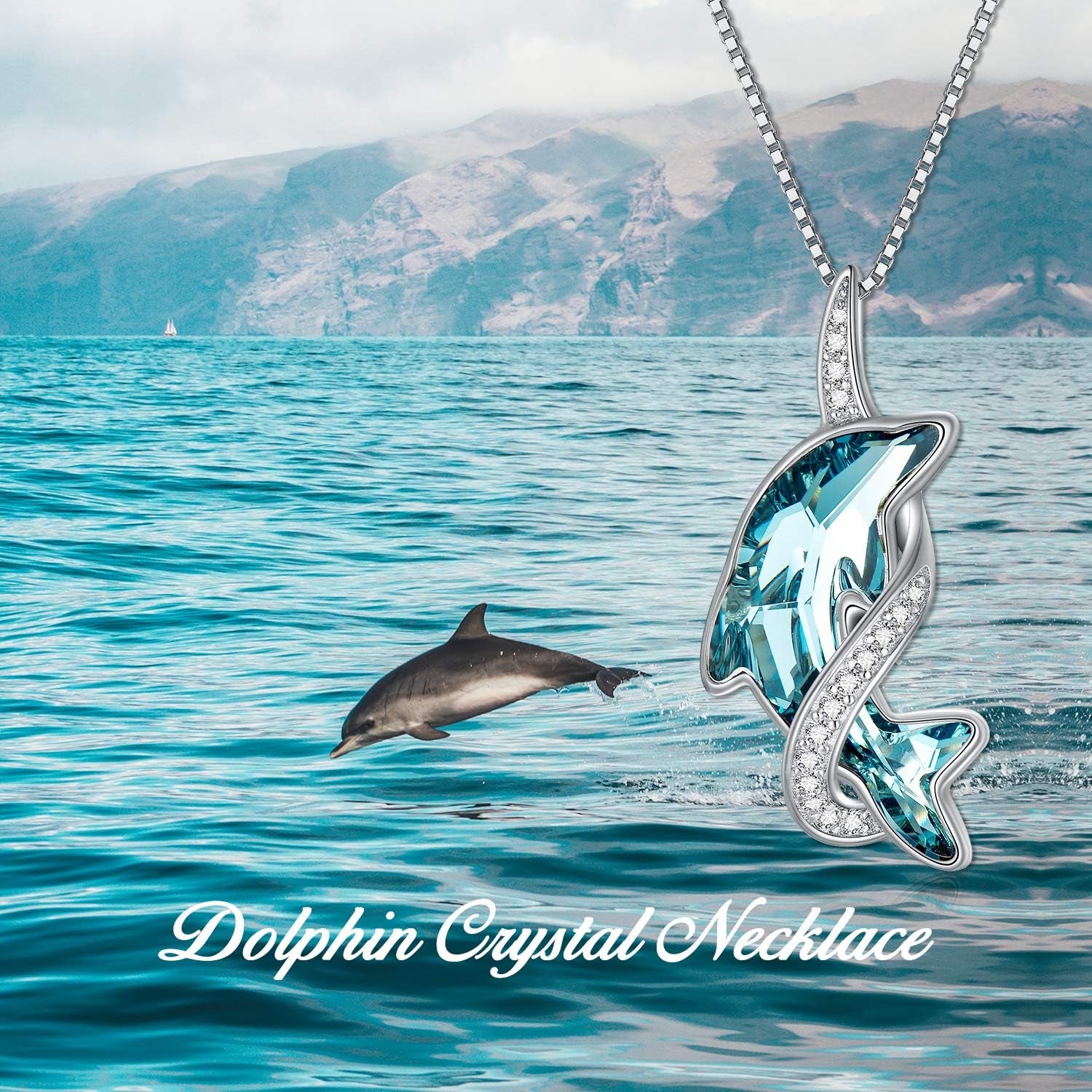 Dolphin Gifts for Women Sterling Silver Dolphin Crystal Pendant Necklace Jewelry Gifts for Women Mom on the Birthday Beach Mothers Day Graduation