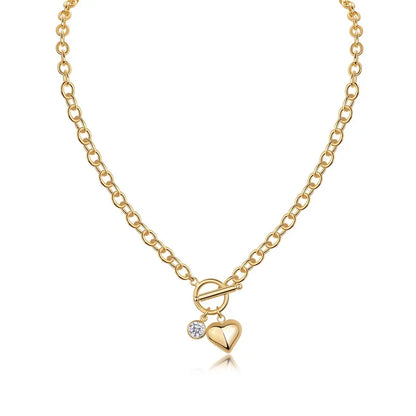 JIUZUAN Heart Pendant Chain Necklace 18K Gold Plated 925 Silver Toggle Clasp Design for Women Gift Comes with GRA Certificate