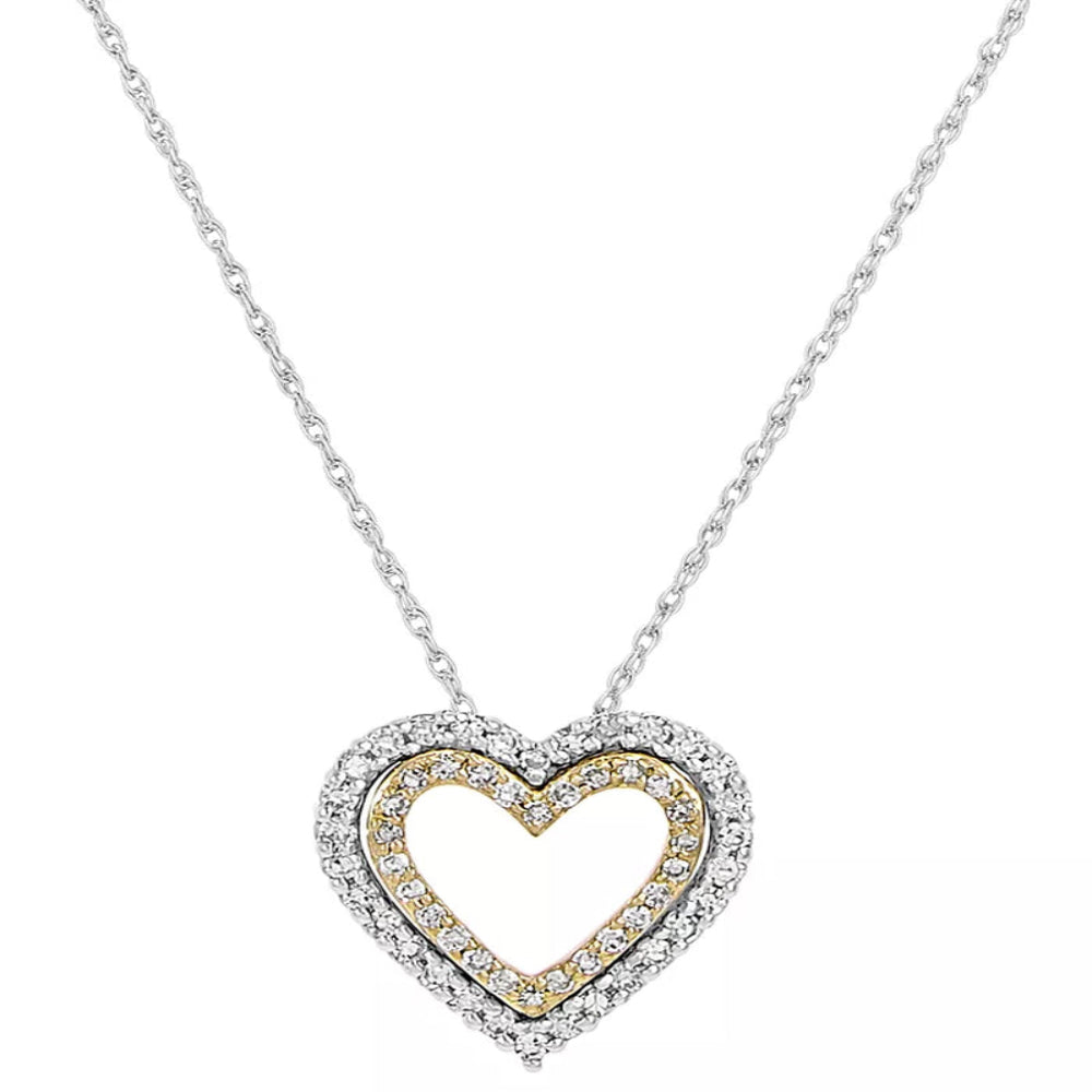 Diamond Double Heart Pendant Necklace (1/4 Ct. T.W.) in 14K Two-Tone Gold, 16" + 2" Extender